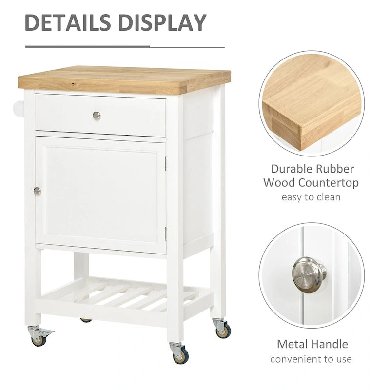 HOMCOM Utility Kitchen Cart, Rolling Kitchen Island with Smooth Rubberwood Top, Narrow Butcher Block Surface on Wheels-6