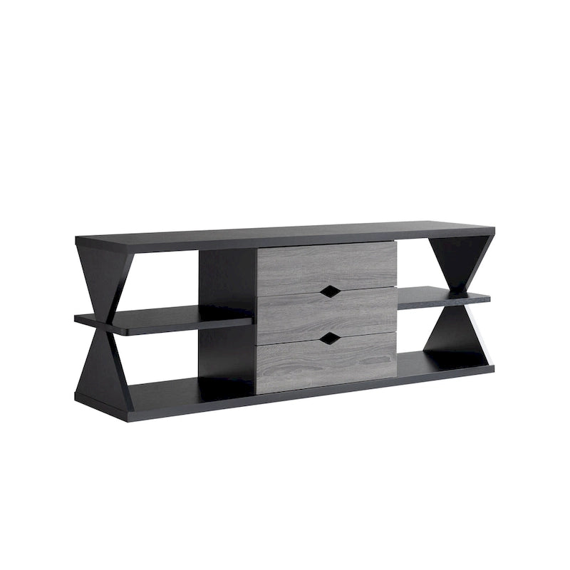 Ayala Modern Black and Distressed Grey 60-inch 4-Shelf TV Console with 3-Drawer-4