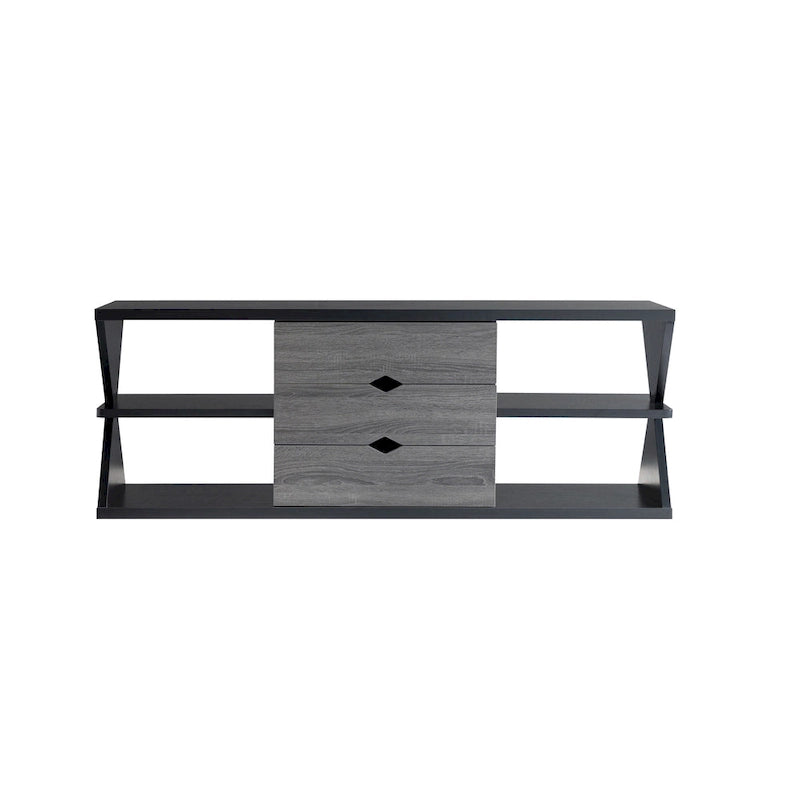 Ayala Modern Black and Distressed Grey 60-inch 4-Shelf TV Console with 3-Drawer-5