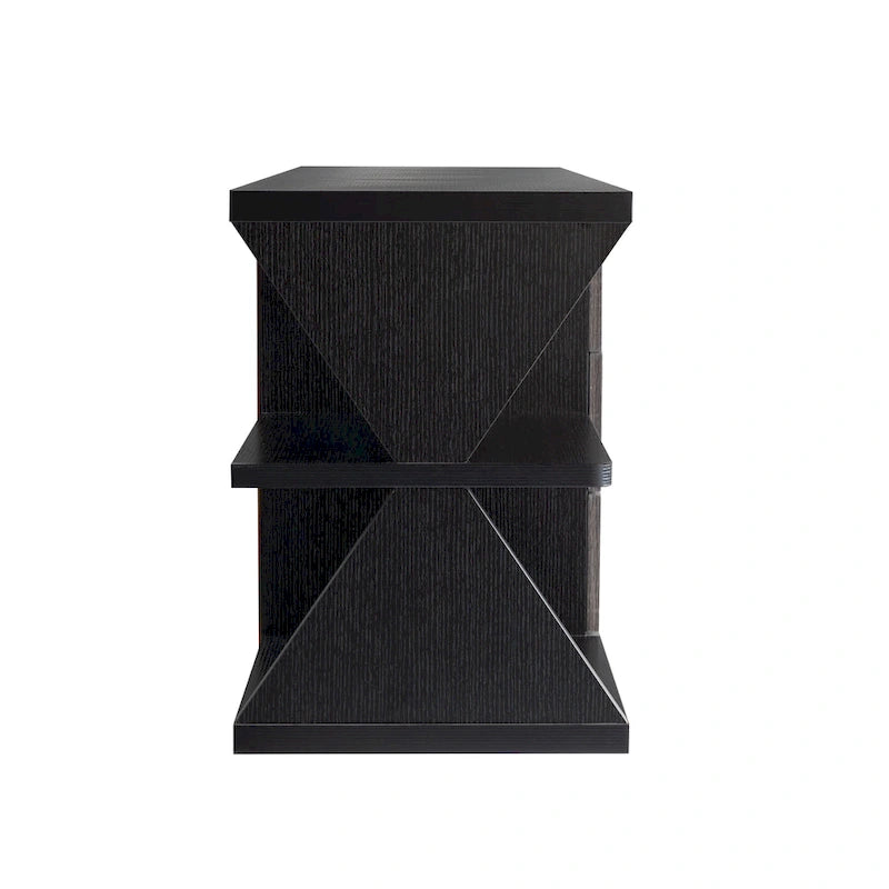 Ayala Modern Black and Distressed Grey 60-inch 4-Shelf TV Console with 3-Drawer-6