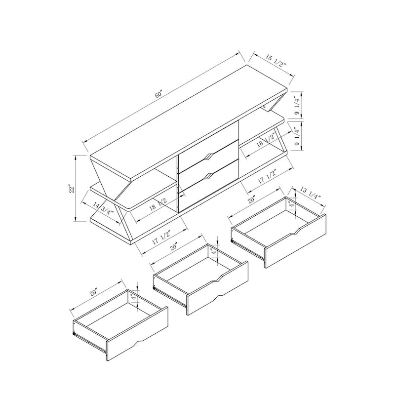 Ayala Modern Black and Distressed Grey 60-inch 4-Shelf TV Console with 3-Drawer-8