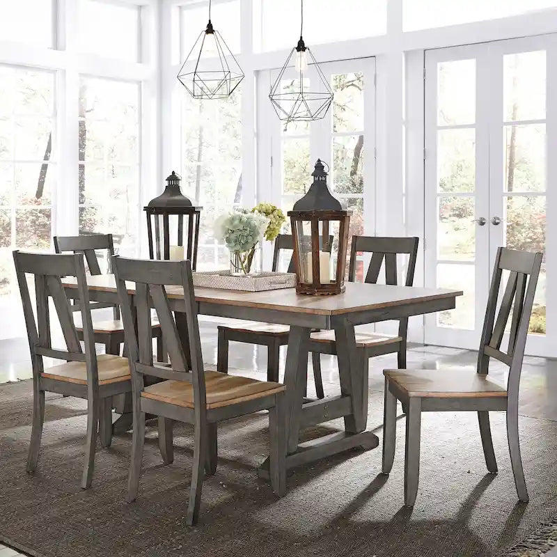 Lindsey Farm Gray and Sandstone 7 Piece Trestle Table Set-14