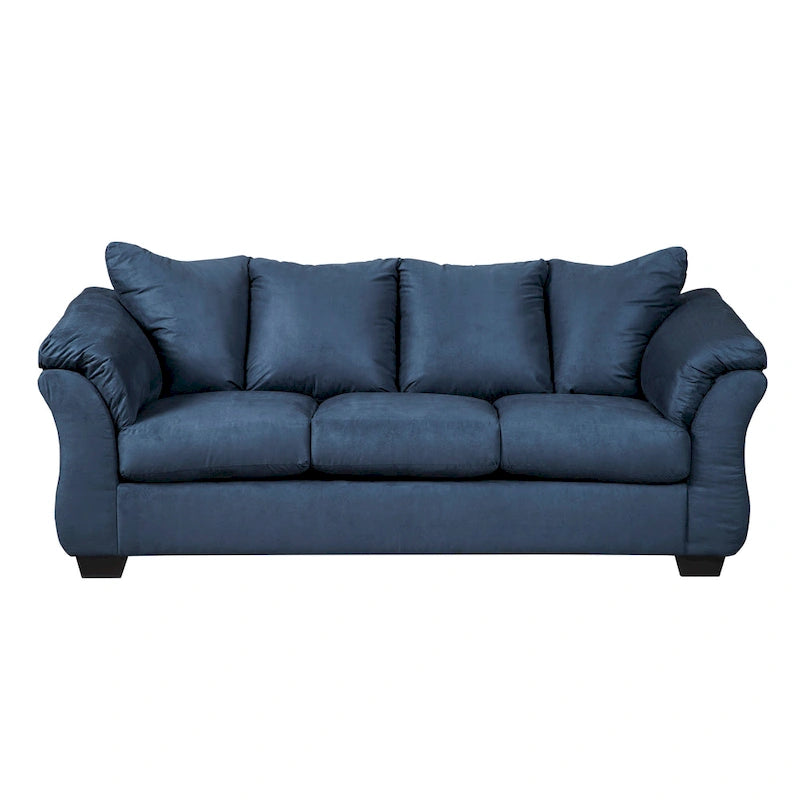 Aruca Navy Blue Microfiber Pillow Back Sofa and Loveseat Set-7