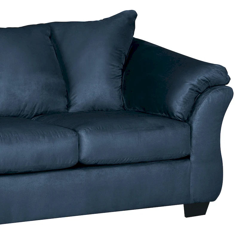 Aruca Navy Blue Microfiber Pillow Back Sofa and Loveseat Set-8