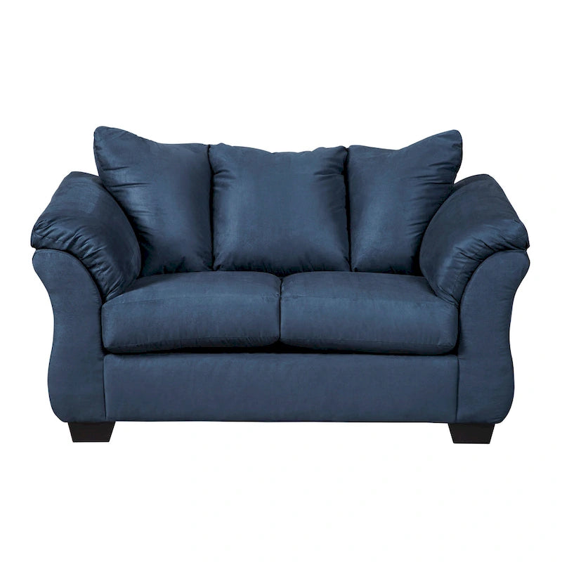 Aruca Navy Blue Microfiber Pillow Back Sofa and Loveseat Set-9