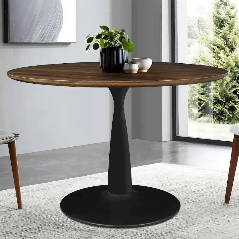 Round Walnut Color Dining Table-11