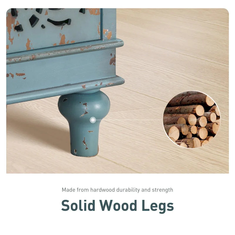 White/Blue Hollow-Carved 3-Door Storage Cabinet-26