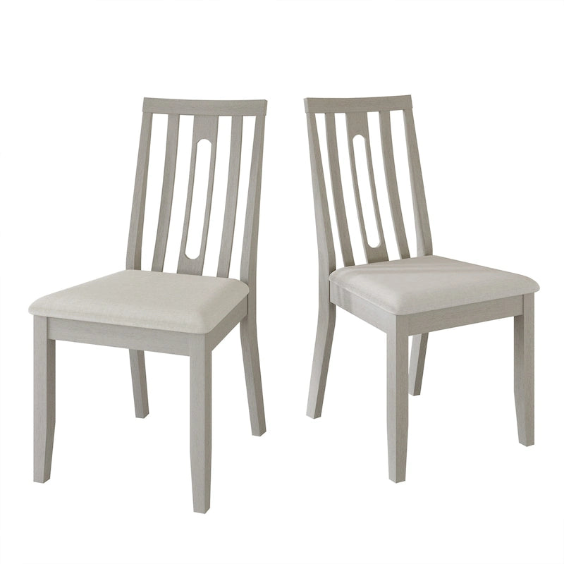 Wooden Dining Chairs Set of 2 - Linen Upholstered with Vertical Slat Back - Multiple Colors-32