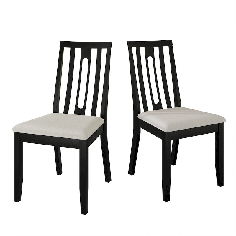 Wooden Dining Chairs Set of 2 - Linen Upholstered with Vertical Slat Back - Multiple Colors-33