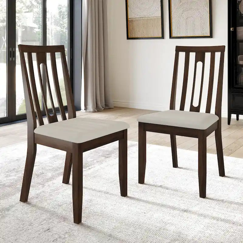 Wooden Dining Chairs Set of 2 - Linen Upholstered with Vertical Slat Back - Multiple Colors-2