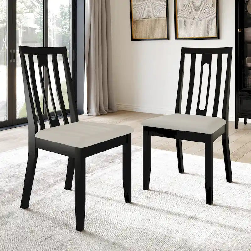 Wooden Dining Chairs Set of 2 - Linen Upholstered with Vertical Slat Back - Multiple Colors-6