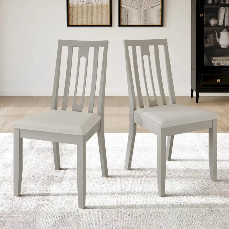 Wooden Dining Chairs Set of 2 - Linen Upholstered with Vertical Slat Back - Multiple Colors-9