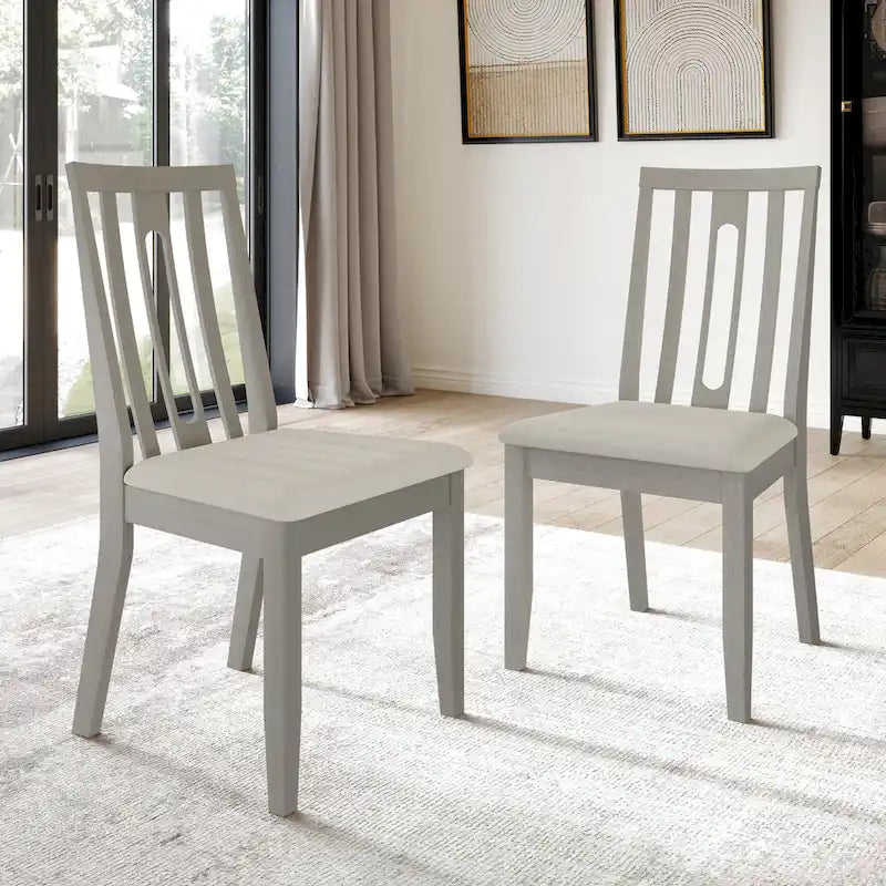 Wooden Dining Chairs Set of 2 - Linen Upholstered with Vertical Slat Back - Multiple Colors-10