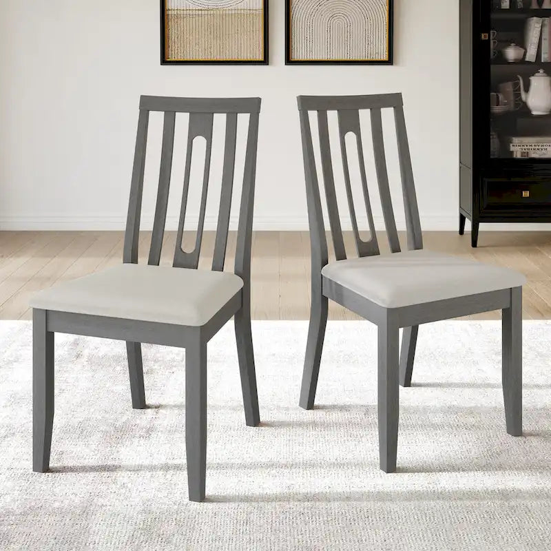 Wooden Dining Chairs Set of 2 - Linen Upholstered with Vertical Slat Back - Multiple Colors-13
