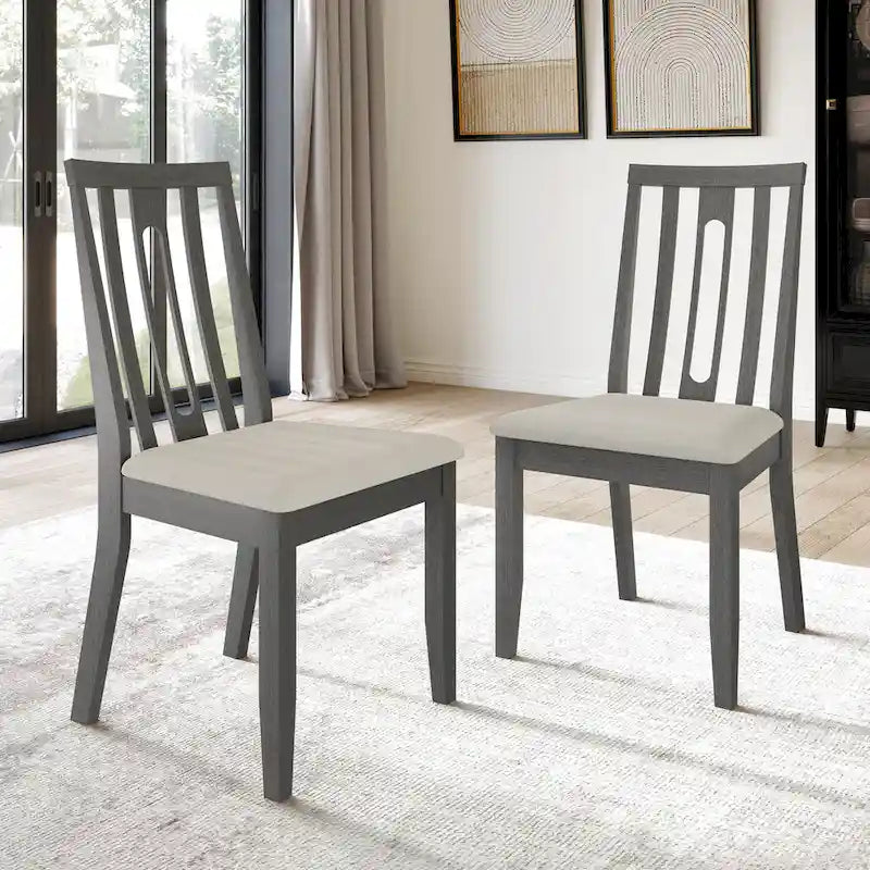 Wooden Dining Chairs Set of 2 - Linen Upholstered with Vertical Slat Back - Multiple Colors-14