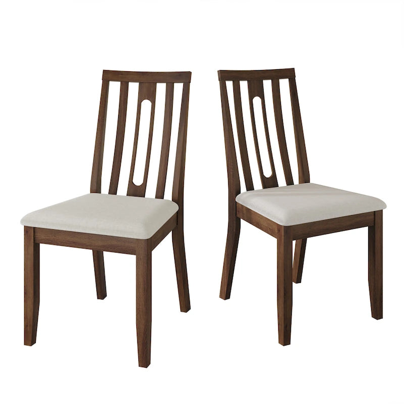 Wooden Dining Chairs Set of 2 - Linen Upholstered with Vertical Slat Back - Multiple Colors-19