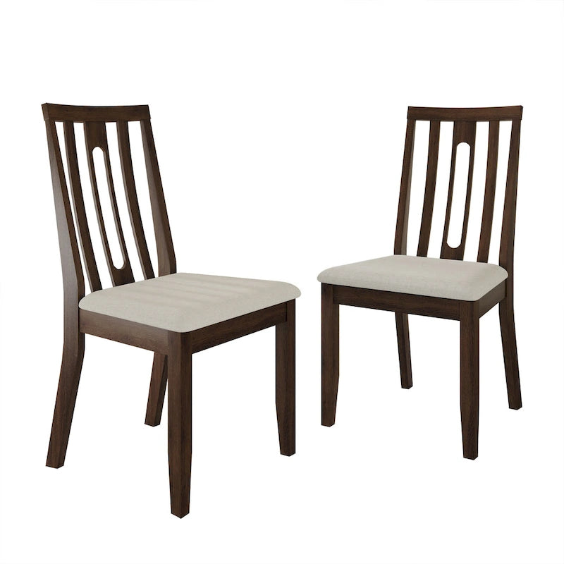 Wooden Dining Chairs Set of 2 - Linen Upholstered with Vertical Slat Back - Multiple Colors-20