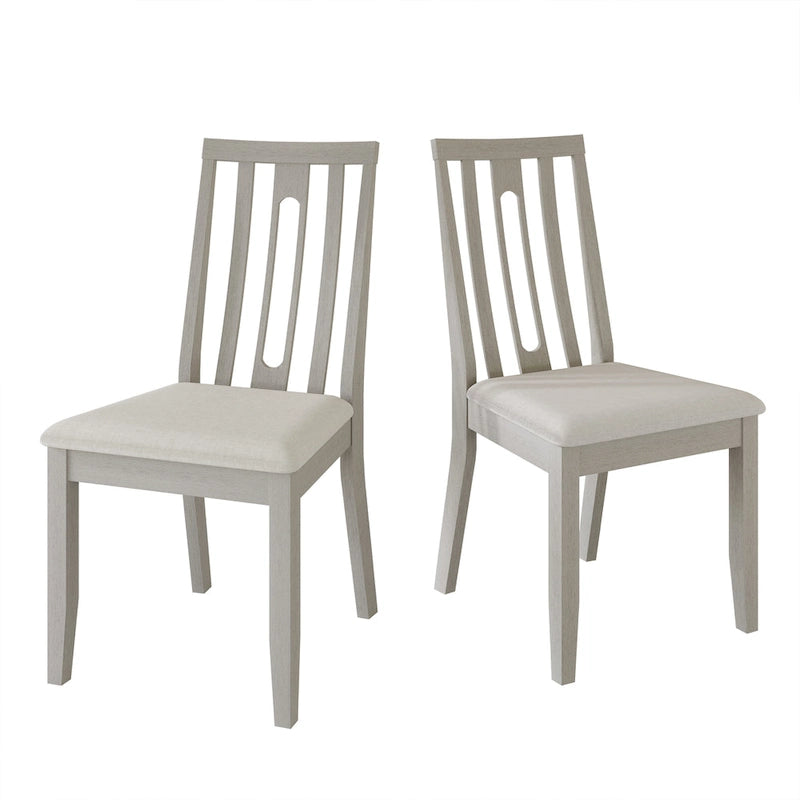 Wooden Dining Chairs Set of 2 - Linen Upholstered with Vertical Slat Back - Multiple Colors-22