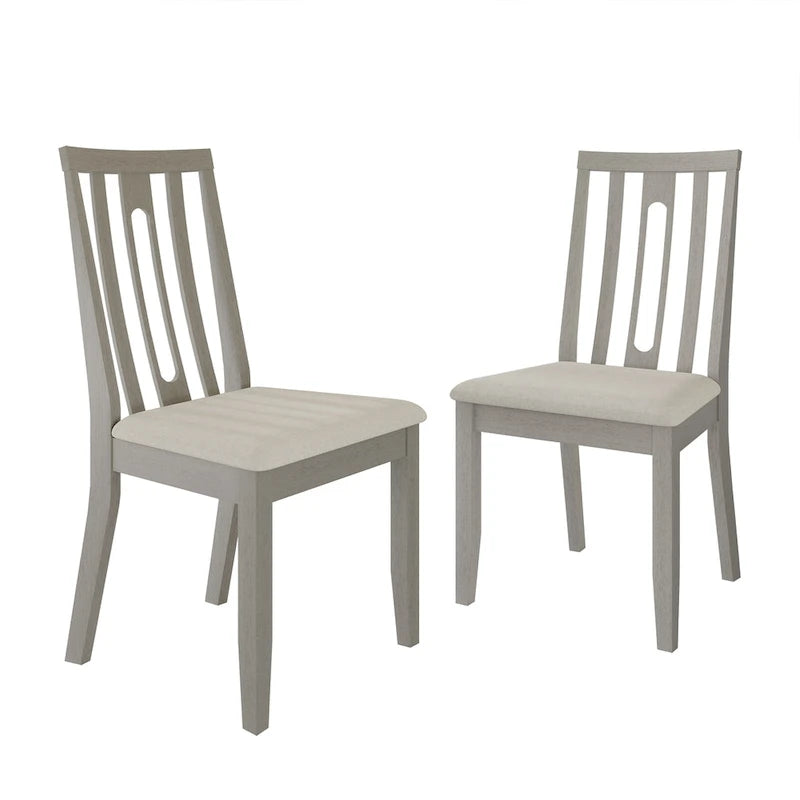 Wooden Dining Chairs Set of 2 - Linen Upholstered with Vertical Slat Back - Multiple Colors-23