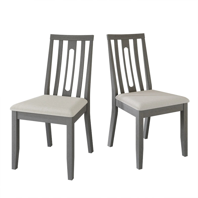 Wooden Dining Chairs Set of 2 - Linen Upholstered with Vertical Slat Back - Multiple Colors-28