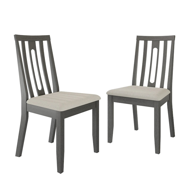 Wooden Dining Chairs Set of 2 - Linen Upholstered with Vertical Slat Back - Multiple Colors-29