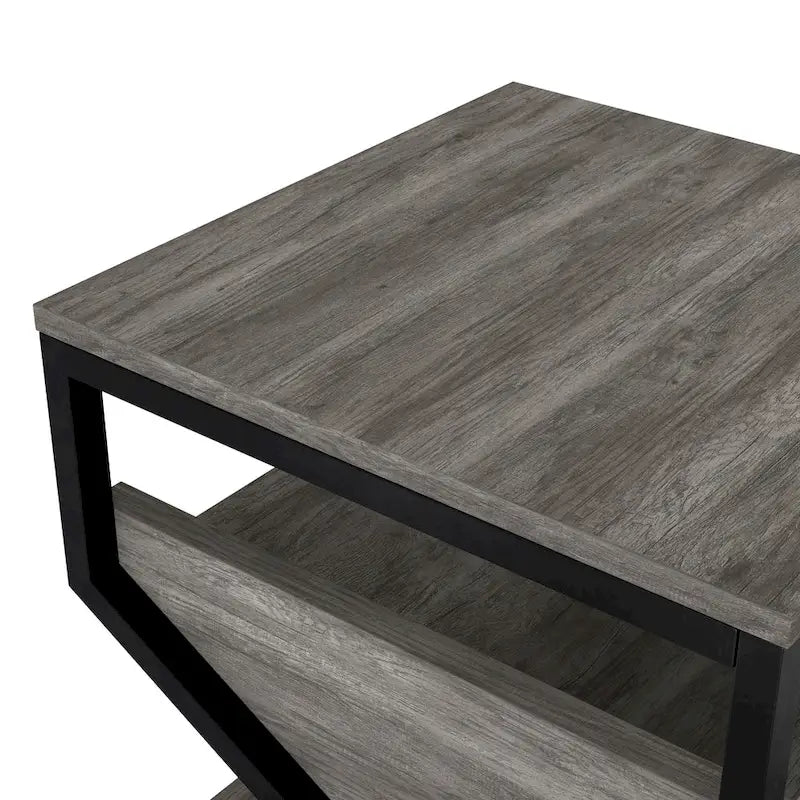 Gray Oak 17-inch Industrial Metal End Table with Open Shelf-8