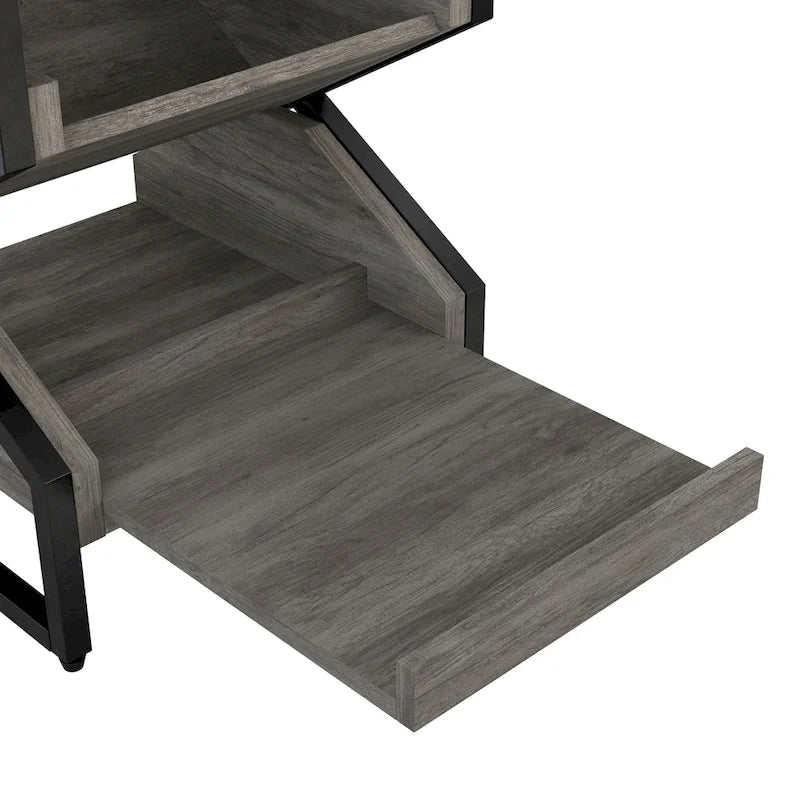 Gray Oak 17-inch Industrial Metal End Table with Open Shelf-10