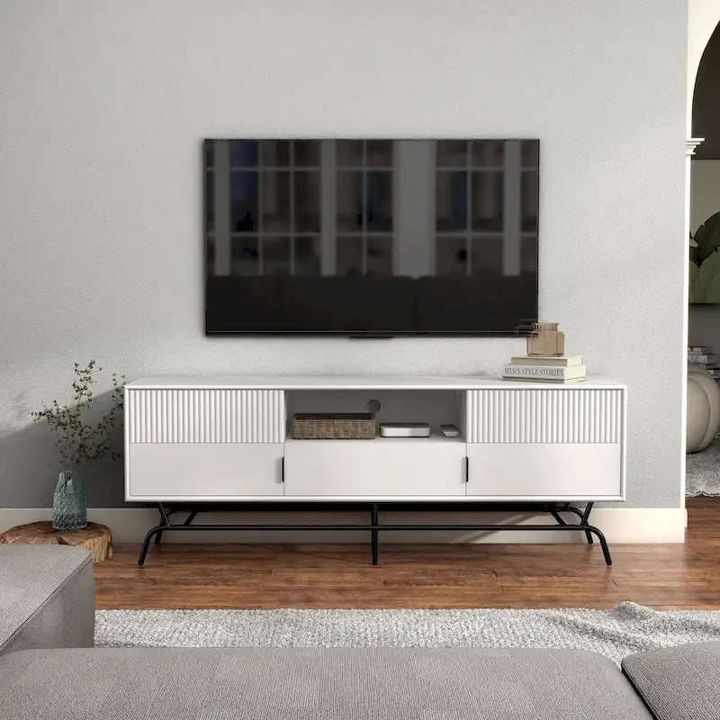 Modern 60-inch 3-Drawer TV Stand - White/Indigo/Sage Green/Grey-37