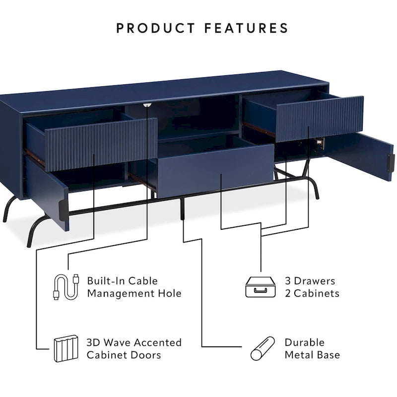 Modern 60-inch 3-Drawer TV Stand - White/Indigo/Sage Green/Grey-4