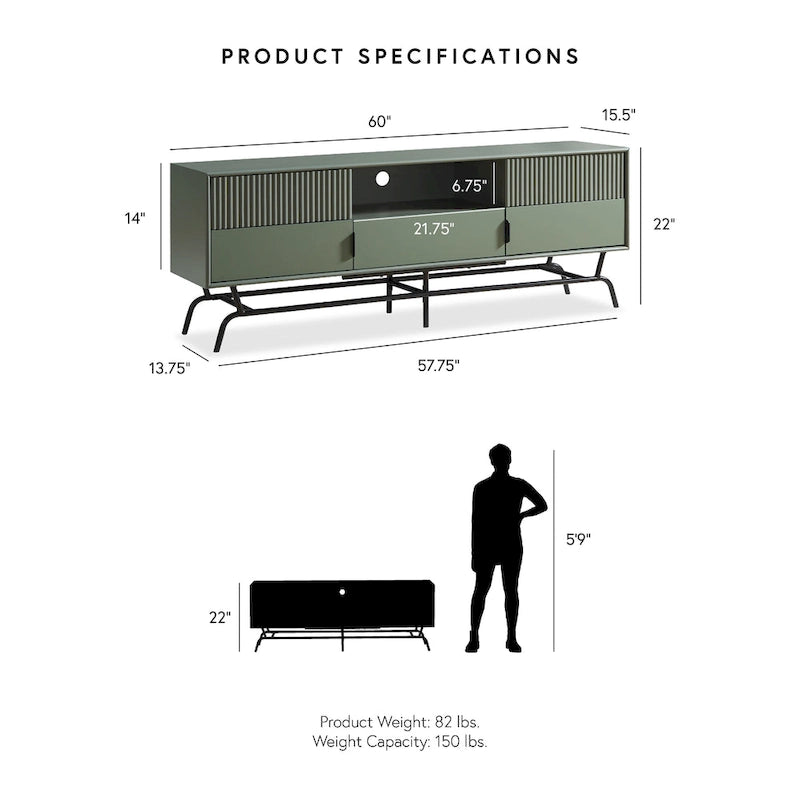 Modern 60-inch 3-Drawer TV Stand - White/Indigo/Sage Green/Grey-6