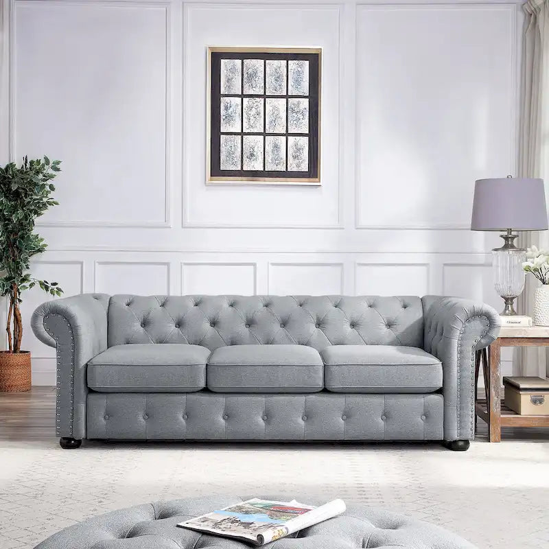 Corvus Aleksis Tufted Chesterfield 3-seater Sofa with Rolled Arms