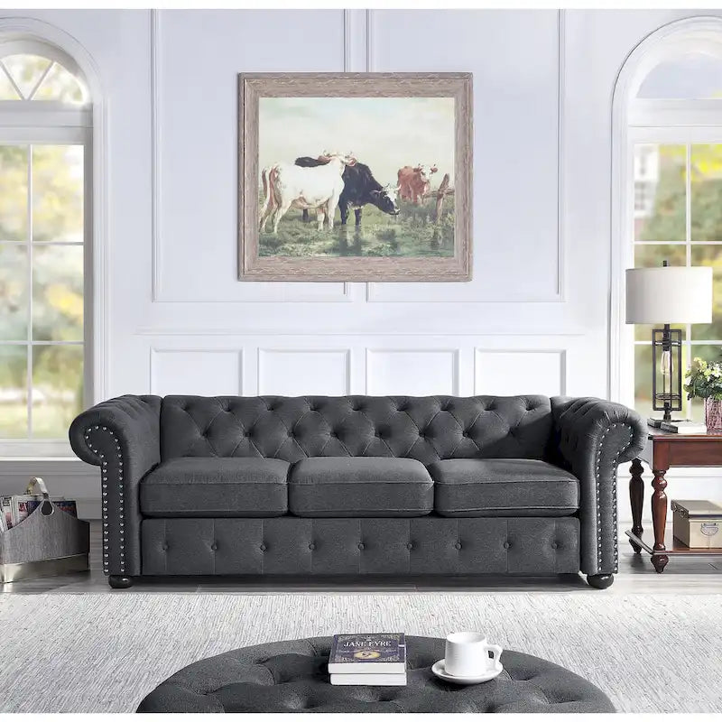 Corvus Aleksis Tufted Chesterfield 3-seater Sofa with Rolled Arms-3