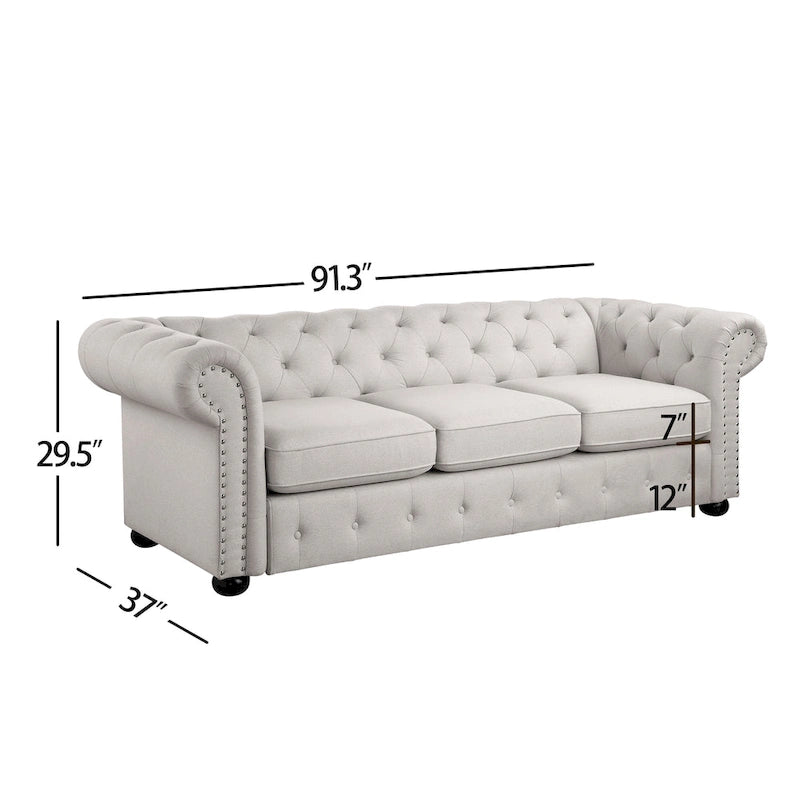 Corvus Aleksis Tufted Chesterfield 3-seater Sofa with Rolled Arms-4