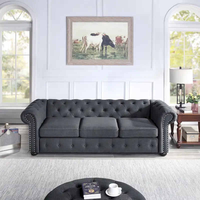 Corvus Aleksis Tufted Chesterfield 3-seater Sofa with Rolled Arms-7
