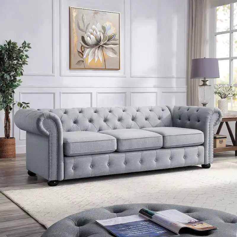 Corvus Aleksis Tufted Chesterfield 3-seater Sofa with Rolled Arms-13