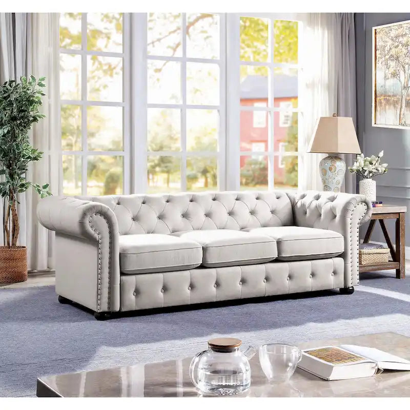 Corvus Aleksis Tufted Chesterfield 3-seater Sofa with Rolled Arms-20