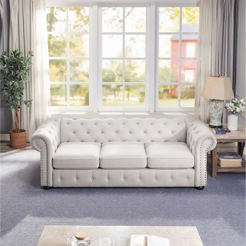 Corvus Aleksis Tufted Chesterfield 3-seater Sofa with Rolled Arms-21