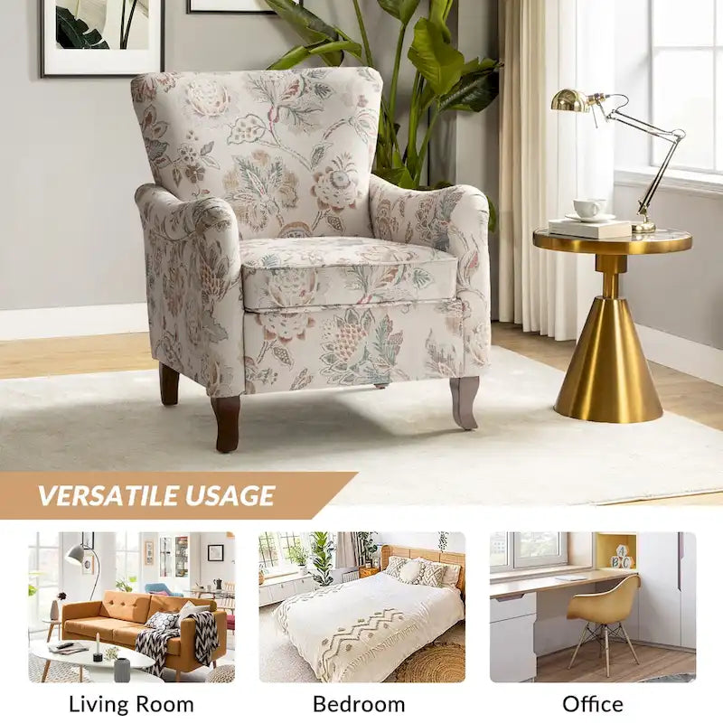 Samouel Modern Floral Upholstered Armchair with Wingback Design by HULALA HOME