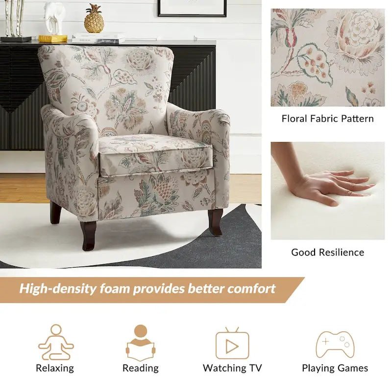 Samouel Modern Floral Upholstered Armchair with Wingback Design by HULALA HOME-4