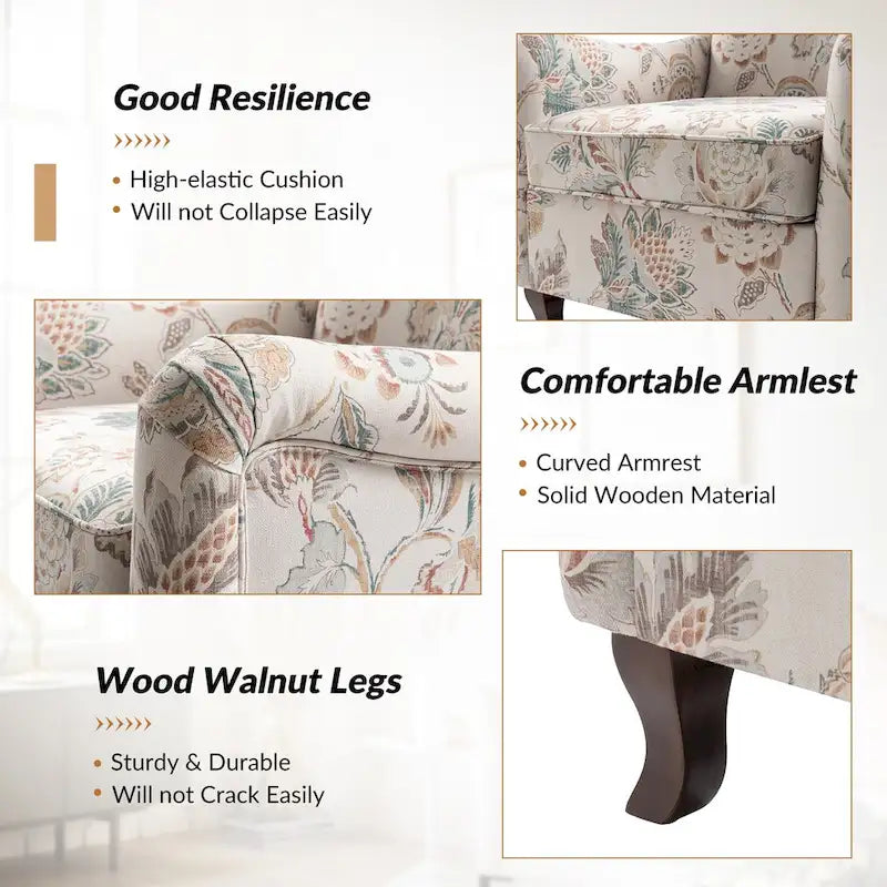 Samouel Modern Floral Upholstered Armchair with Wingback Design by HULALA HOME-5