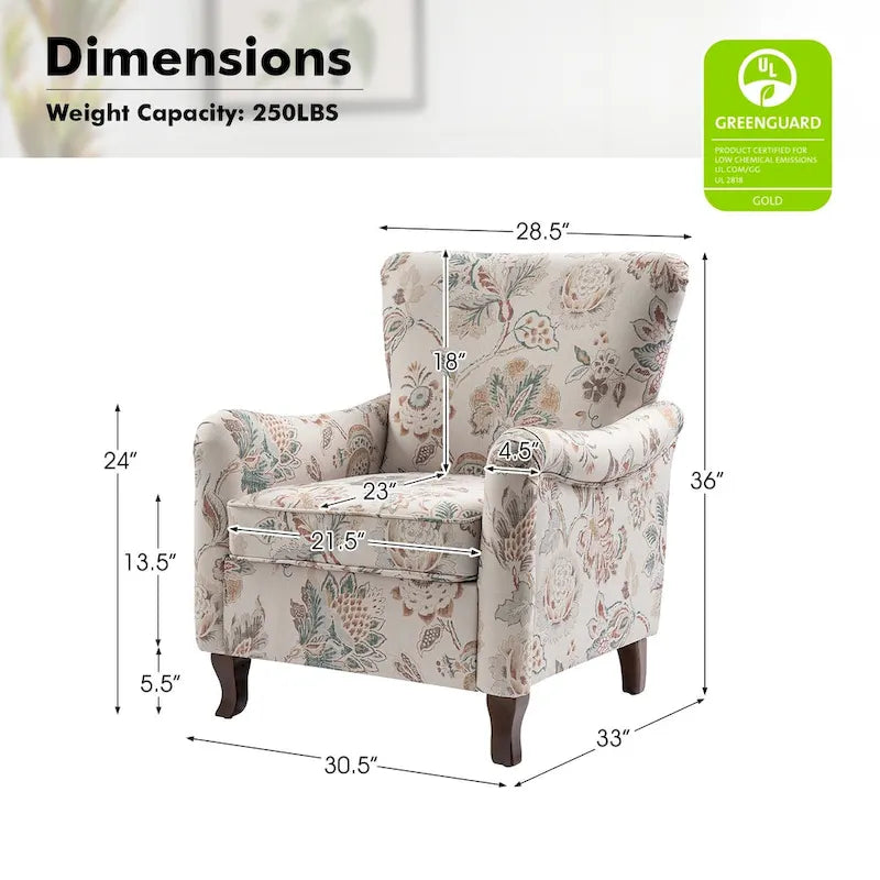 Samouel Modern Floral Upholstered Armchair with Wingback Design by HULALA HOME-6