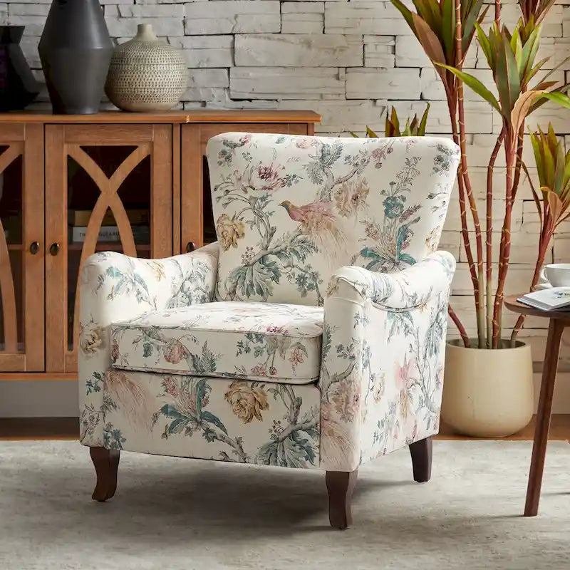 Samouel Modern Floral Upholstered Armchair with Wingback Design by HULALA HOME-8