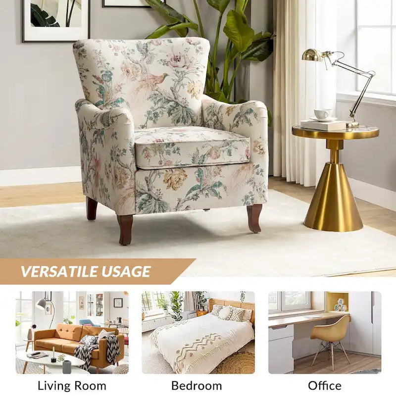 Samouel Modern Floral Upholstered Armchair with Wingback Design by HULALA HOME-9
