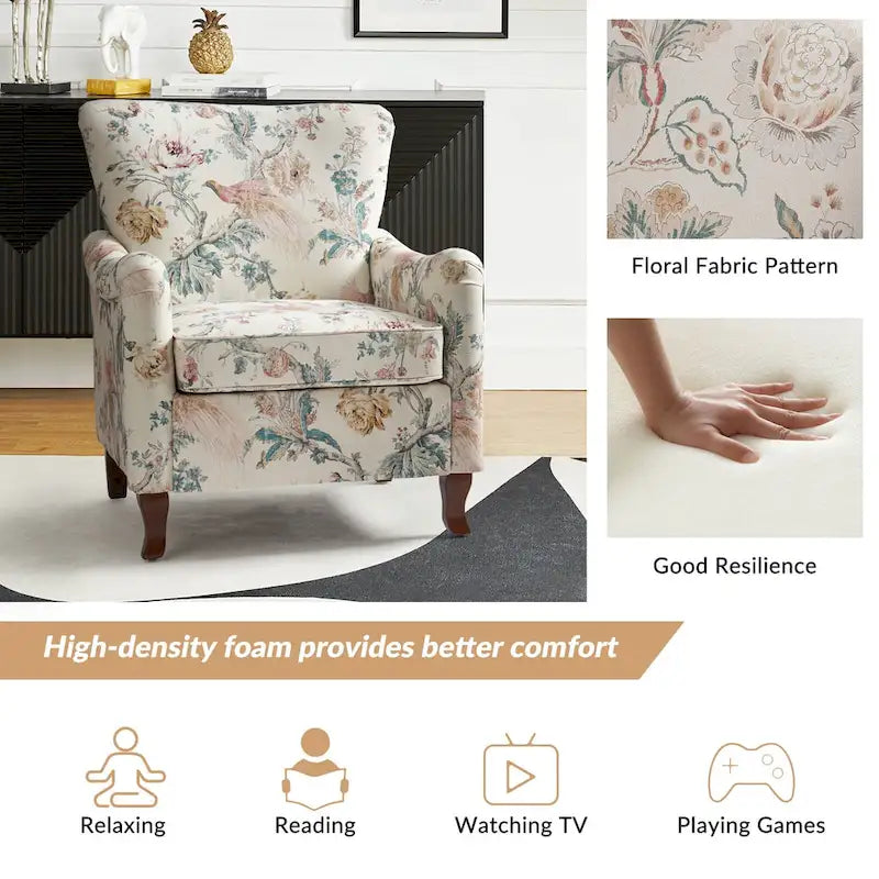 Samouel Modern Floral Upholstered Armchair with Wingback Design by HULALA HOME-10
