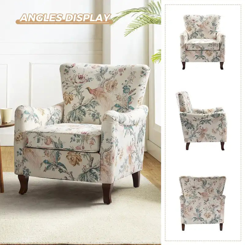 Samouel Modern Floral Upholstered Armchair with Wingback Design by HULALA HOME-12
