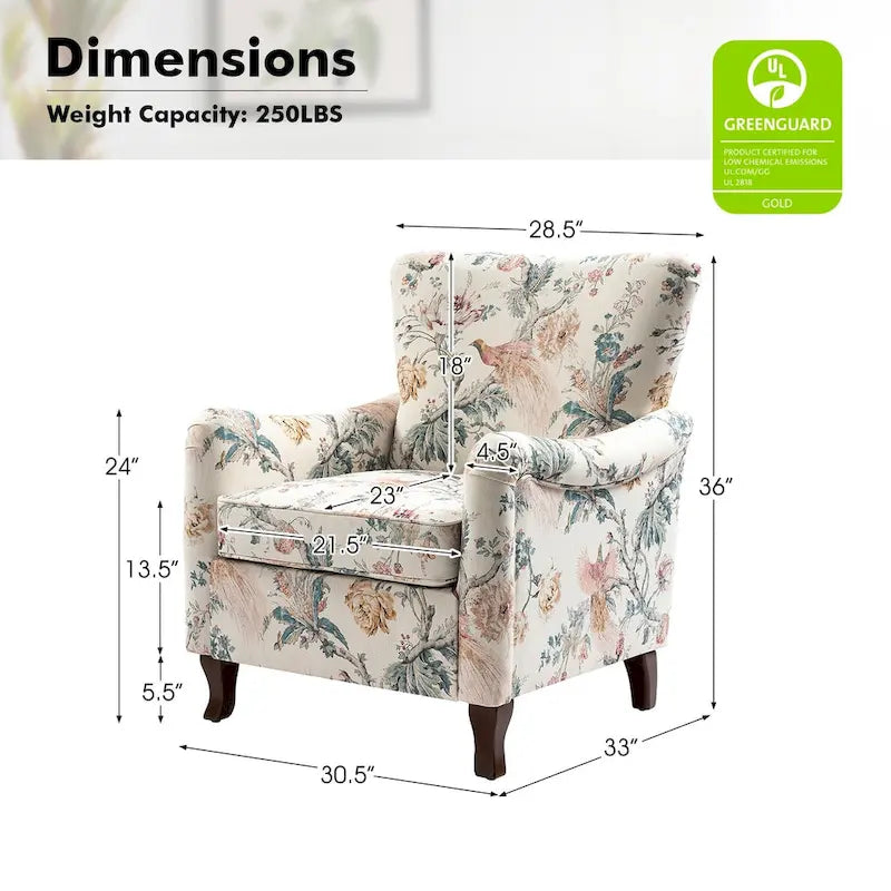 Samouel Modern Floral Upholstered Armchair with Wingback Design by HULALA HOME-13