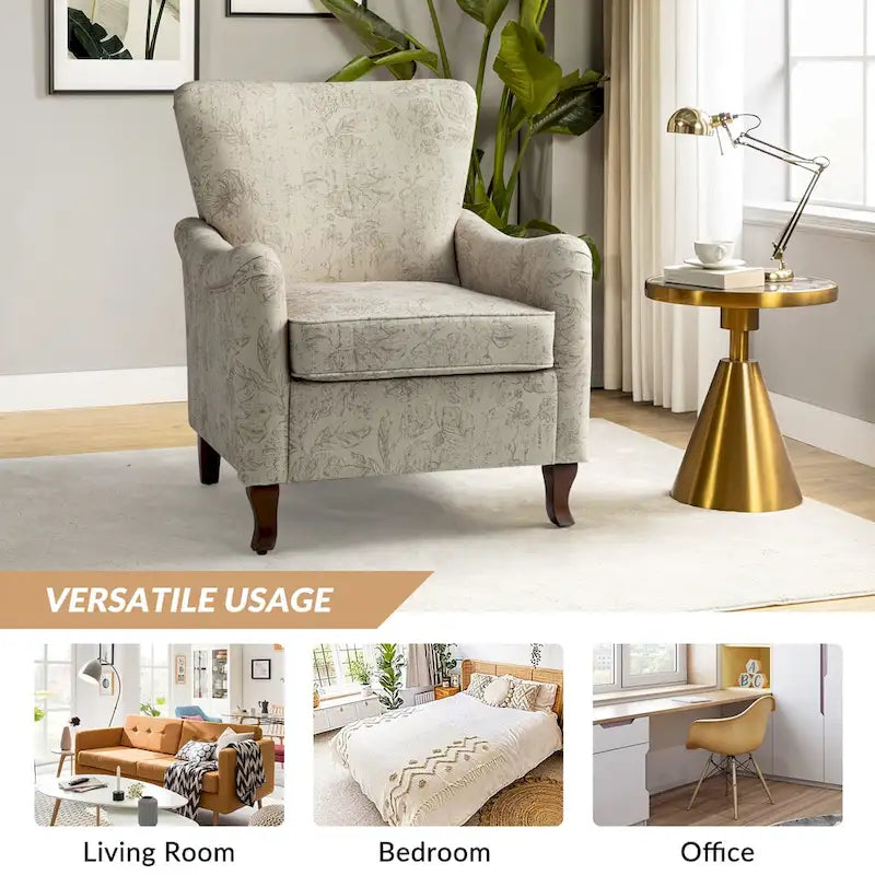 Samouel Modern Floral Upholstered Armchair with Wingback Design by HULALA HOME-15