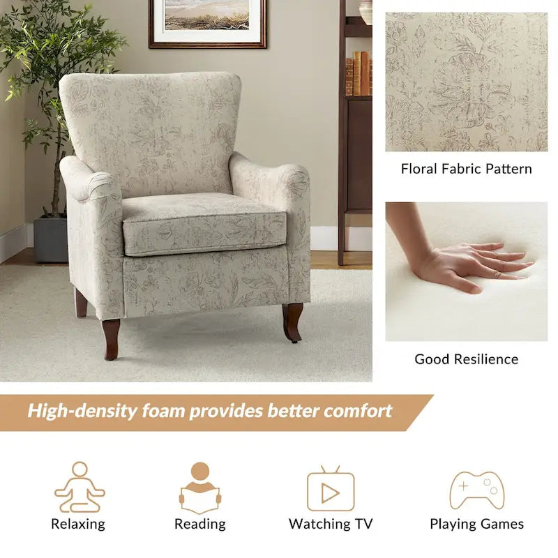 Samouel Modern Floral Upholstered Armchair with Wingback Design by HULALA HOME-21