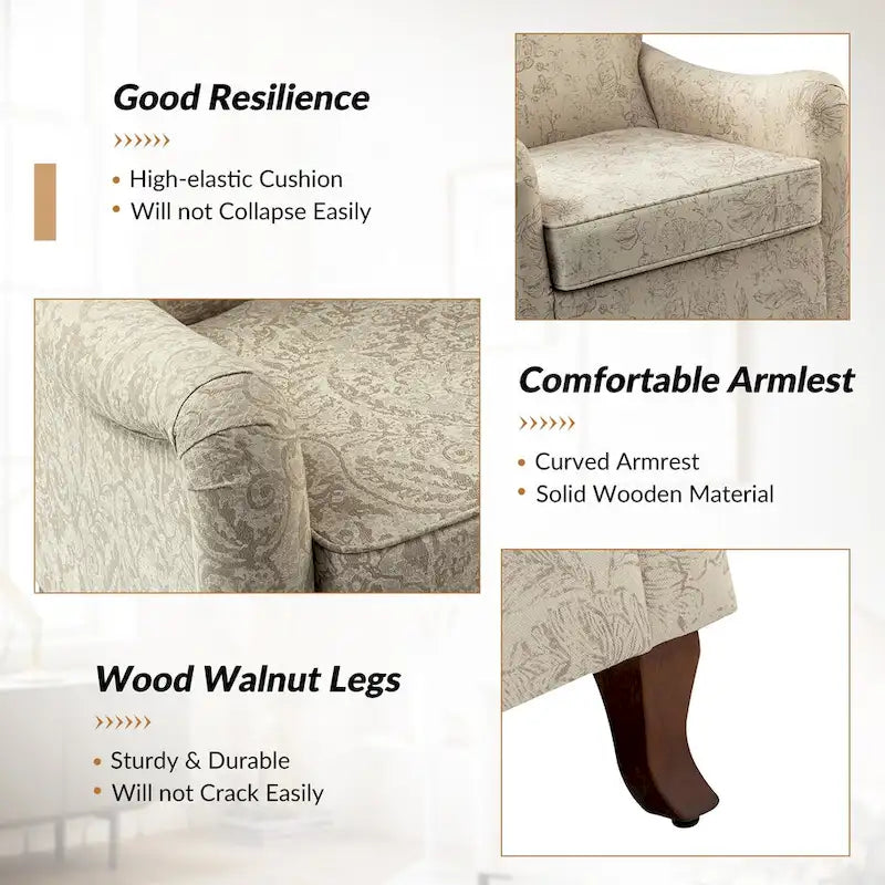 Samouel Modern Floral Upholstered Armchair with Wingback Design by HULALA HOME-22