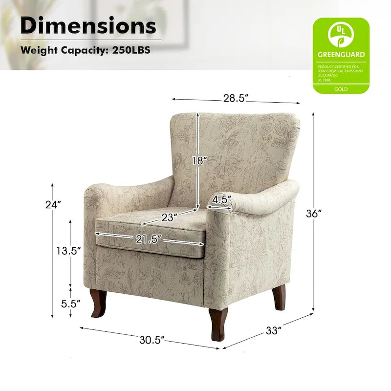 Samouel Modern Floral Upholstered Armchair with Wingback Design by HULALA HOME-24